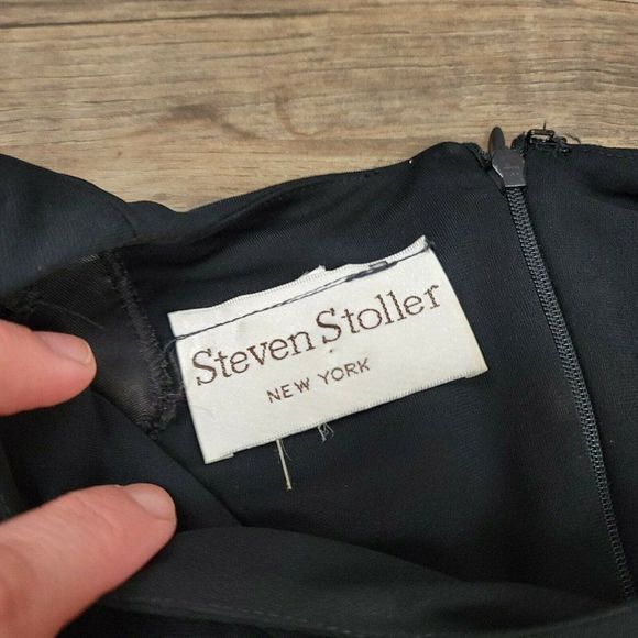 Vintage Steven Stoller New York Dress Cocktail Black Sheath Midi Long Sleeve 90s - Picture 3 of 10